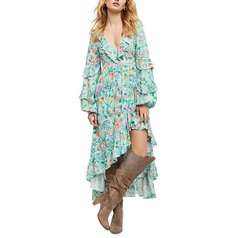 Spell Floral Maxi Dress - Green and Pink